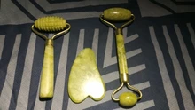Rodillo de Jade para masaje Facial, masajeador verde de piedra Natural, levantamiento de cuello y cara, herramientas de cuidado de la piel, 2 uds.