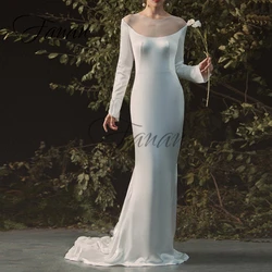 O-Neck Mermaid Satin Wedding Dresses See-Through Sweep Train Long Sleeve Bridal Gown robe de mariée vestido de noiva платье
