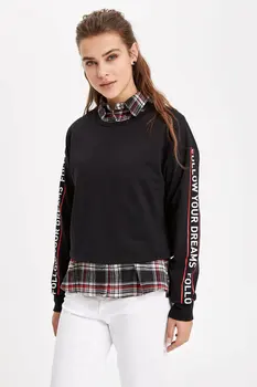 

DeFacto Woman Spring Casual Black Hoodies Women Letter Prints Sweatshirts Women O-neck Sweat Shirt-K6797AZ19SP
