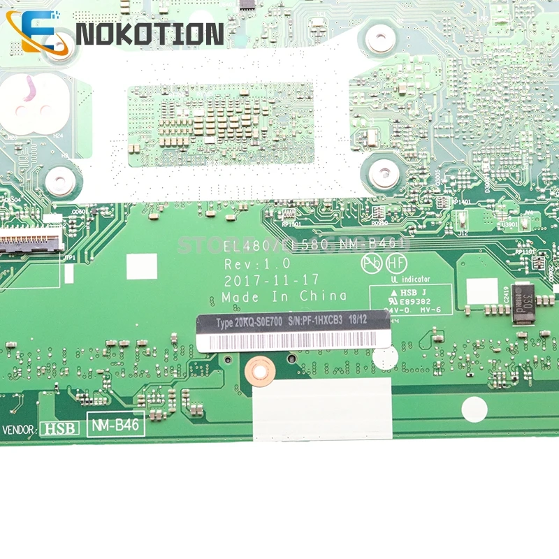 Promo  NOKOTION For Lenovo Thinkpad L480 L580 laptop motherboard FRU 01LW377 EL480 EL580 NM-B461 MAIN BOAR