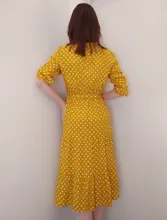 Autumn Winter Dot Bandage Dress Women Casual Ruffles V Neck High Waist Slim Print Long