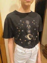 Women's T-Shirts Short-Sleeve Embroidery Black Top White Fashion-Star Korean Casual O-Neck