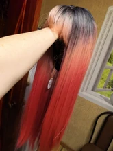 LOUIS FERRE negro Rosa rojo pelucas Cosplay largo recto Ombre peluca sintética con flequillo negro las mujeres Afro resistente al calor de fibra