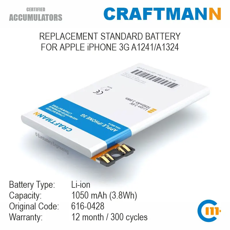 Craftmann – batterie 1050mAh pour APPLE iPHONE 3G A1241/A1324 (616 ...