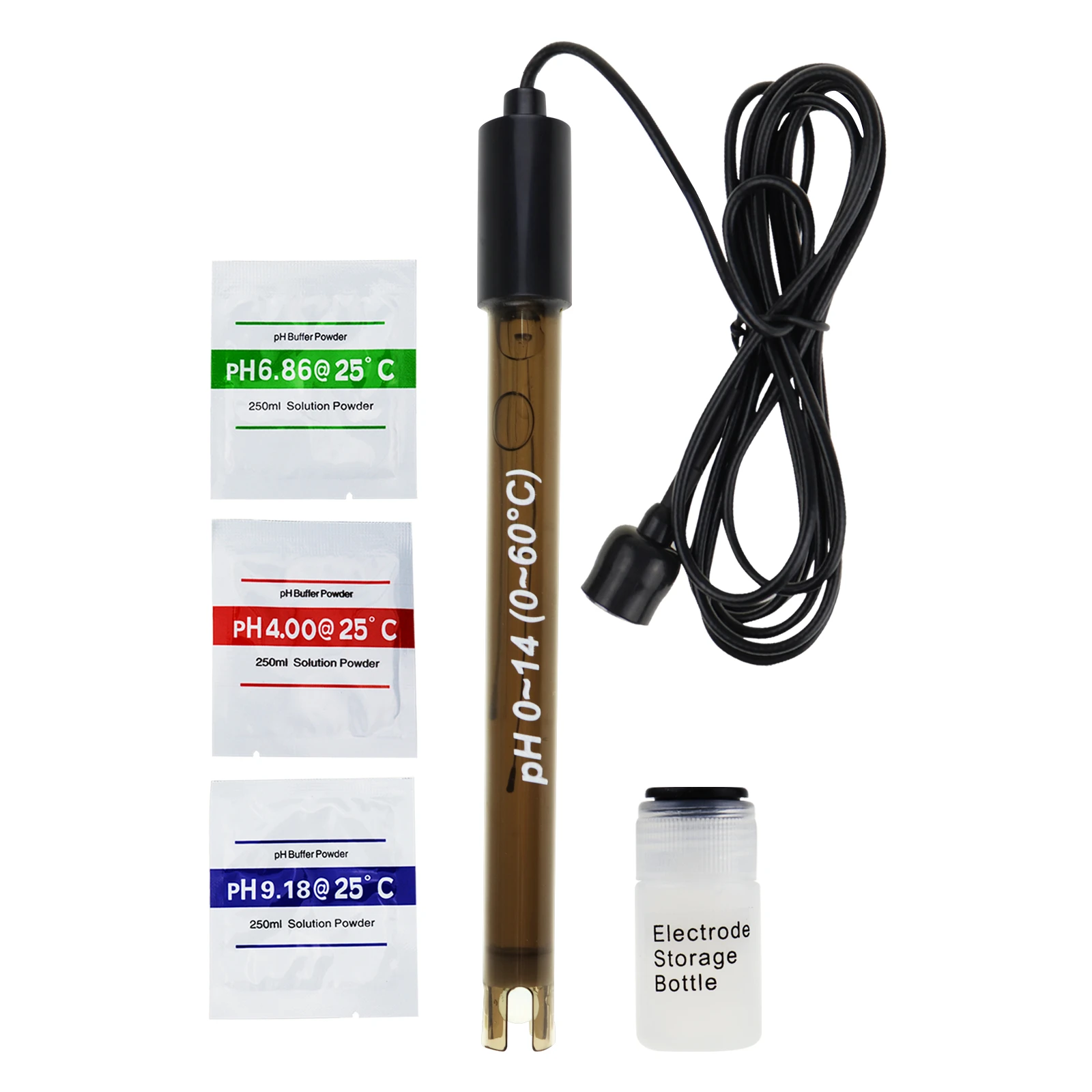 200cm Replacement Ph Electrode With Calibration Powder, Highly Accurate Probe W/ Bnc Connector