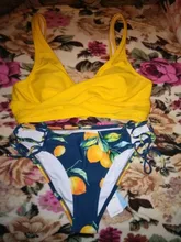 Swimsuit Women Bikini-Sets Bathing-Suits Lemon CUPSHE Lace-Up Print Two-Pieces Sexy Yellow