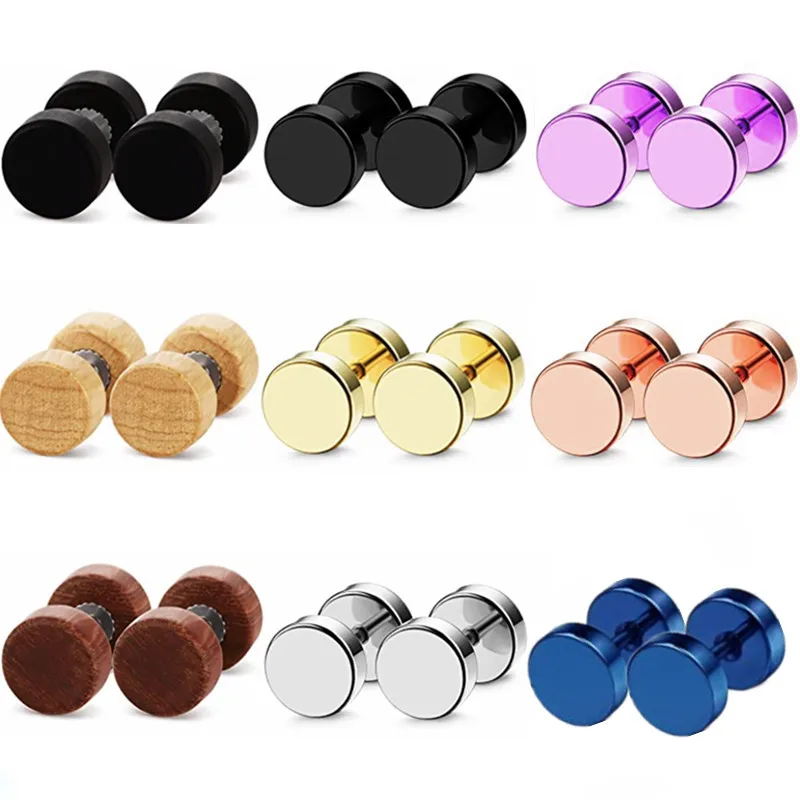 

1Pair Wood Ear Stud Earring Men 6-14mm Stainless Steel Men Earring Stud Wood Fake Ear Plug Gauge Cheater Ear Plug Barbell Earing