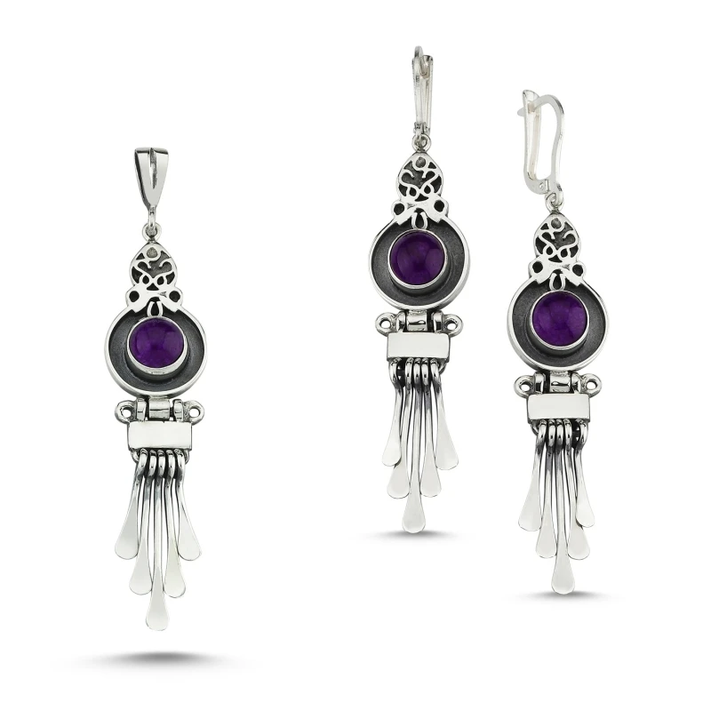 

Silver 925 Sterling Amethyst Stone Handwork Set