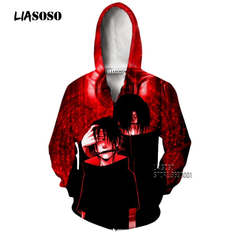 9 LIASOSO 3D принт унисекс аниме Наруто Akatsuki Учиха Итачи Саске толстовки с капюшоном толстовки Повседневная куртка на молнии X2651 - Цвет: 9
