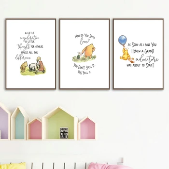 

Kids Quotes Little Bear Winnie Posters Nordic Prints Nursery Artwork Decor Cartoon Wall Art Winnie Pictures Canvas Painting