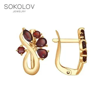 

Sokolov drop earrings with stones in gold with grenades, fashion jewelry, 585, women's male, long earrings