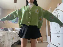 Neploe-Suéter de cuello de pico suelto para mujeres, jersey estilo Preppy de punto con flores, cárdigans, elegante, grueso, con impreso, corto, abrigo informal, 46565