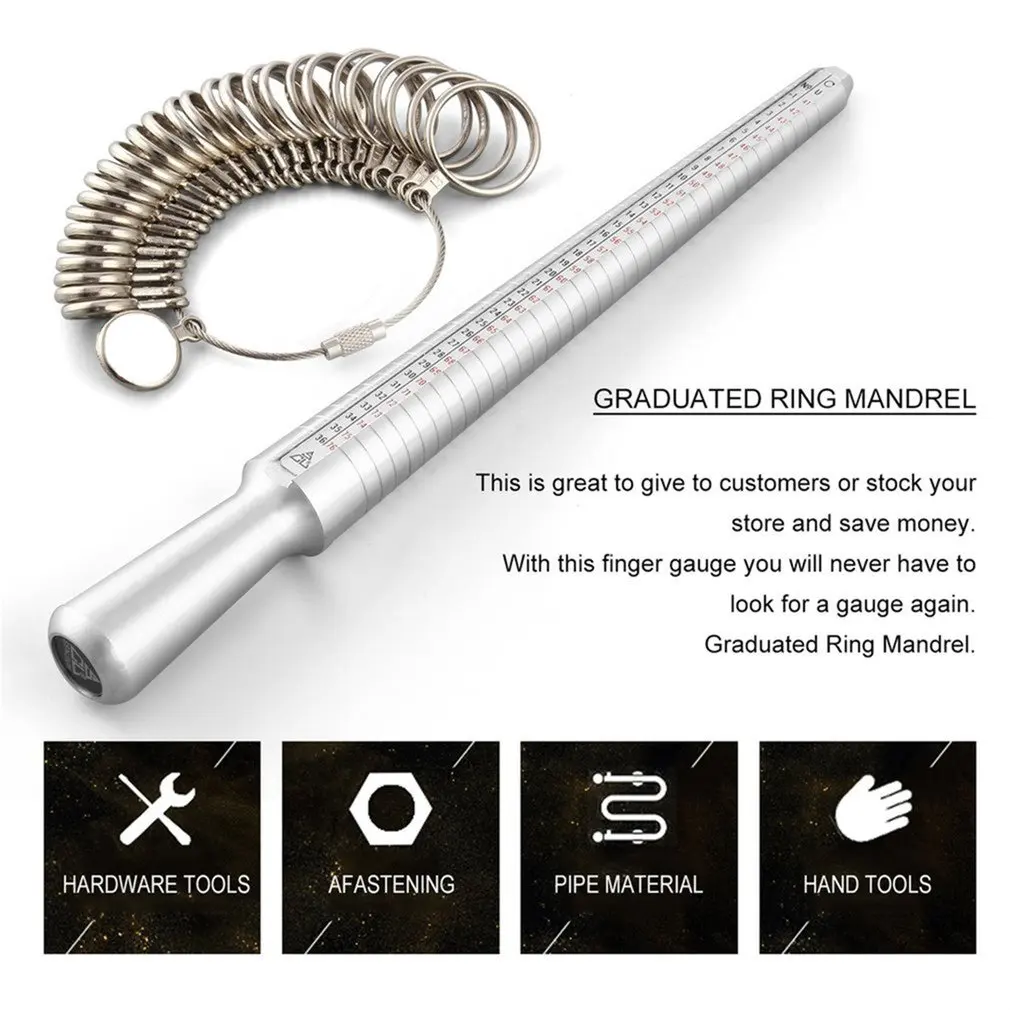 GENBOLI Metal Ring Sizer Set Measuring Ring with Rings Mandrel Sizer