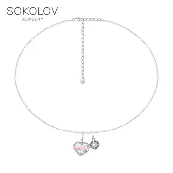 

Necklace SOKOLOV silver with enamel and green and pink quartz and clear and pink cubic zirconia fashion jewelry 925 women's male