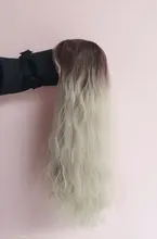 OneNonly-Peluca de cabello sintético largo degradado para mujer, pelo Natural resistente al calor, ondulado y suelto con flequillo, color marrón y Rubio, para Cosplay