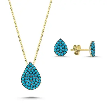 

Angemiel 925 Silver Nano Turquoise Gemstone Drop Set-Gold Plated