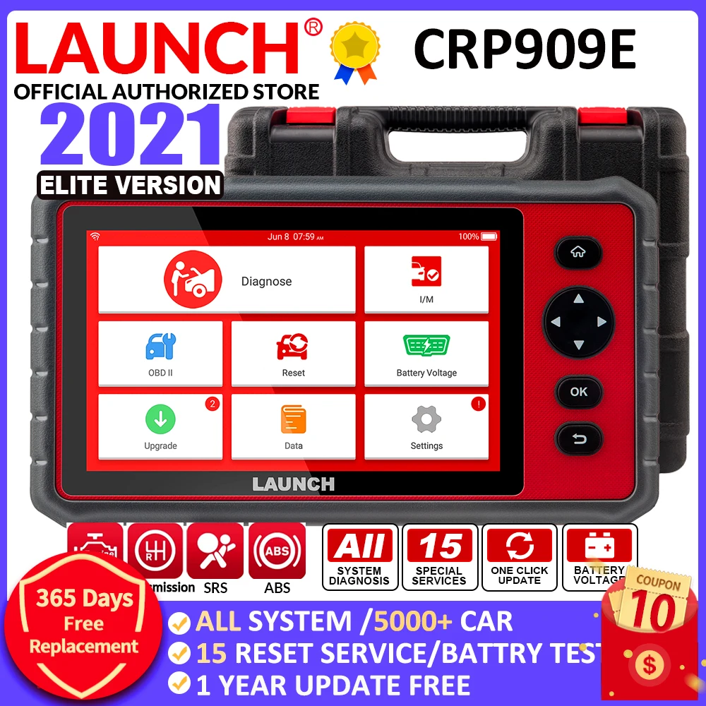 LAUNCH X431 CRP909E OBD2 сканер полная система Airbag SAS TPMS IMMO сброс OBD считыватель кодов