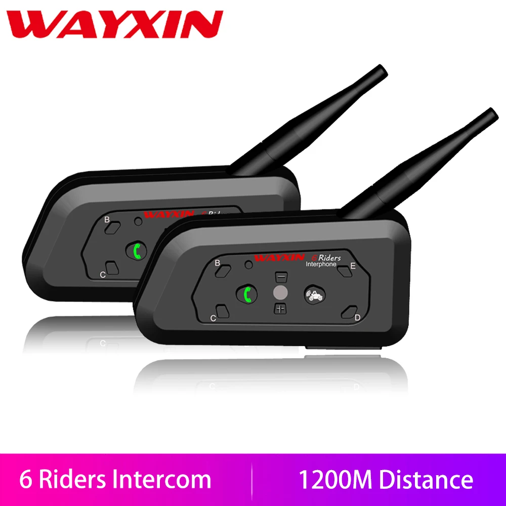 WAYXIN мотоцикл Bluetooth Интерком 2 шт Шлем до 6 всадников 1200 м беспроводной