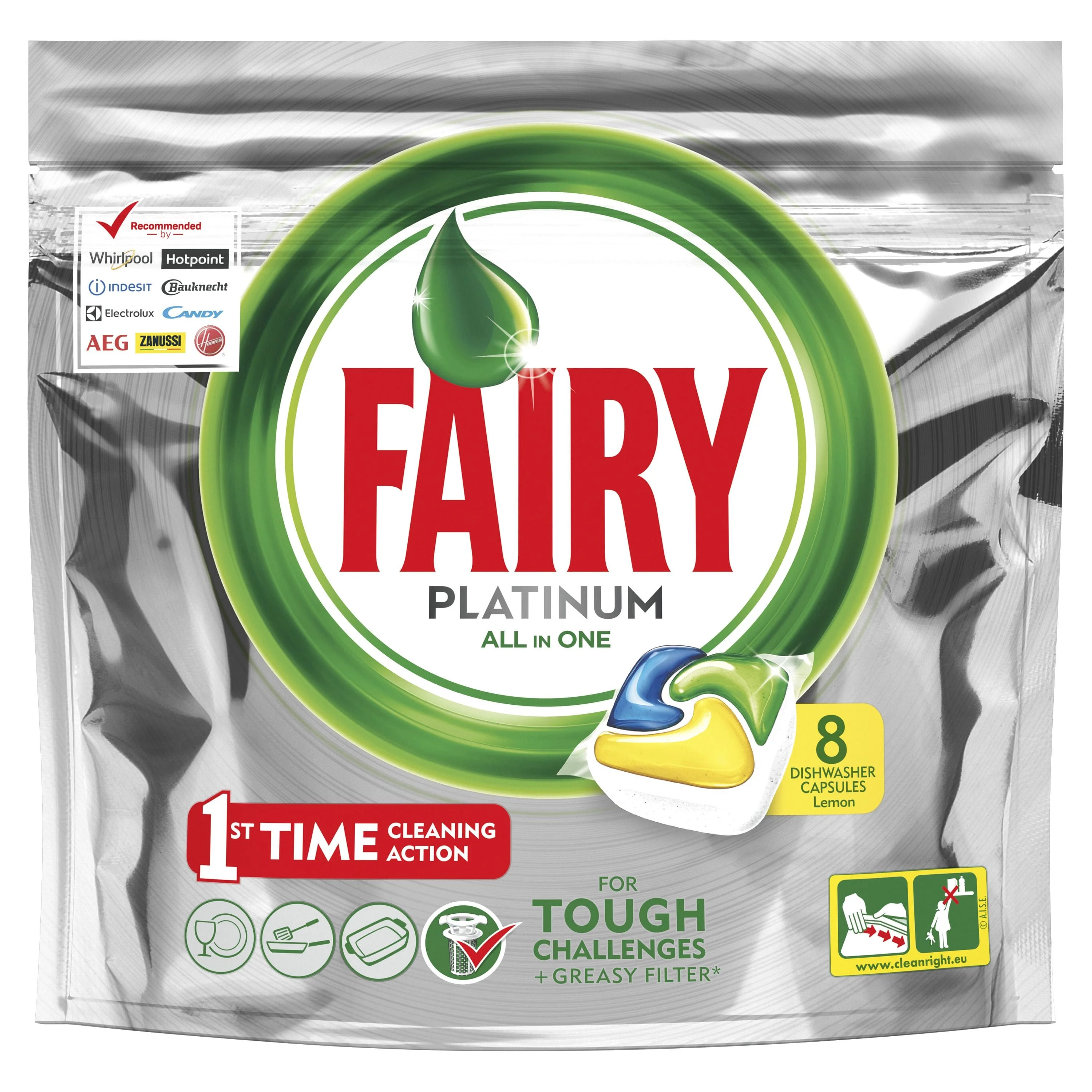 Капсулы для посудомоечной машины Fairy Platinum All in One Лимон 8 шт./уп