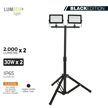 

LED SPOTLIGHT spotlight WITH EASEL 2X 30W 3.200K 2X 2000 LUMENS "BLACK EDITION" LUMECO