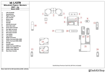 

Interior lining for Mitsubishi Montero 2001-UP. Set L1279.