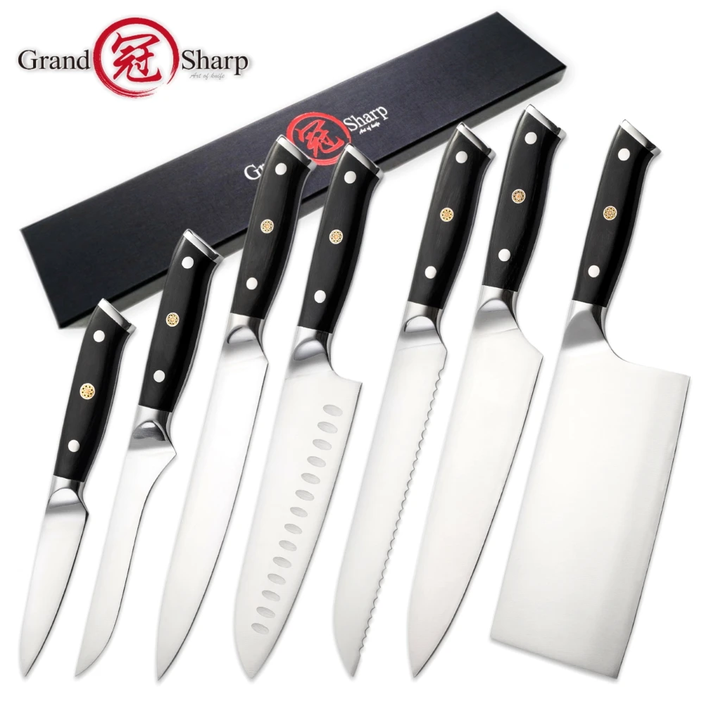 

Grandsharp Chef Knife Set German Steel Kitchen Knives Santoku Boning Bread Paring Cleaver Home Decor 2020 Chef's Christmas Gift
