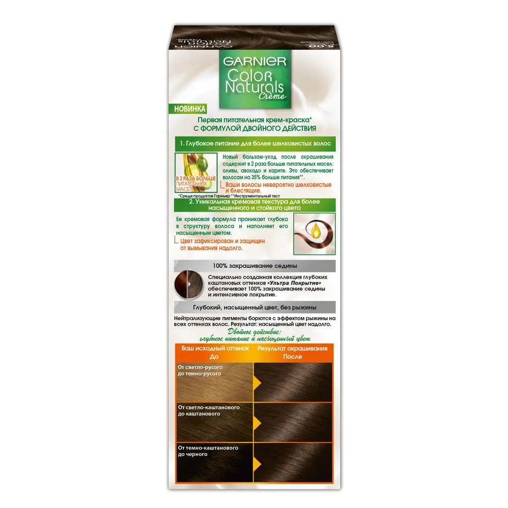 Garnier Стойкая питательная крем-краска для волос "Color Naturals" с 3 маслами, оттенок 5.00, Глубокий каштановый, 110 мл