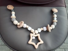 Juguete de bebé, Clip de cochecito de madera, cochecito de bebé móvil, personalizado, Cuenta de silicona, cadena de chupete masticable, sonajero de silicona, mordedor de madera para bebé