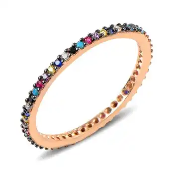 

Fine Single Row Stone Mixed Color 925 Sterling Silver Ring Rose Gold Color Plated Anniversary Fine Jewelry for Women