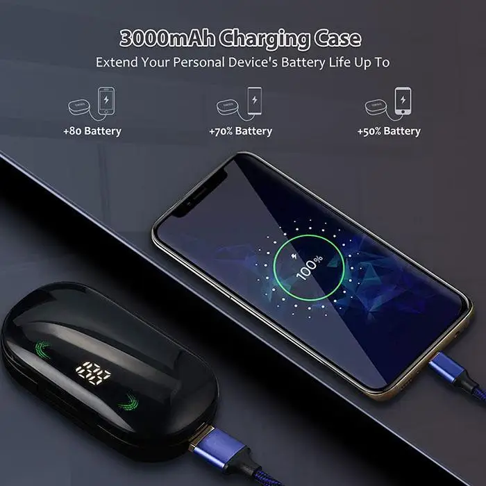 Sport Wireless Earbuds Earphones Bluetooth 5.0 IPX6 earphones Black Waterproof Music Headset 3000mA Power Bank for Xiaomi iPhone