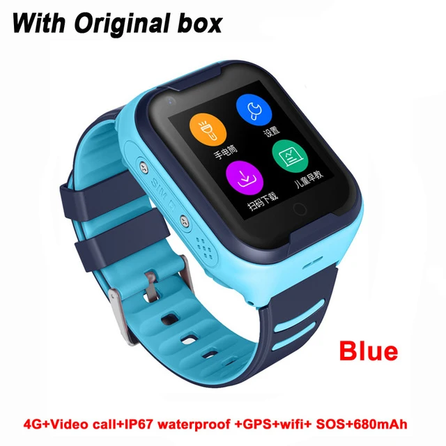 4G SOS умные часы Детские Wifi gps Видеозвонок IP67 Водонепроницаемый Будильник камера Детские умные часы для детей ips цветной экран - Цвет: Blue