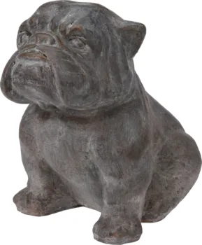 

Figure dog bulldog manufactured in polyresin. Young Colors Grey simulating cementum. Dimensions length 42cm x width 33cm x high 42cm