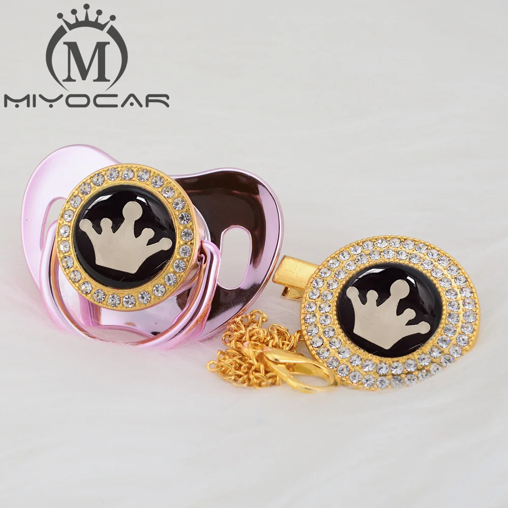 

MIYOCAR 7 colors crown lovely beautiful Gold bling pacifier and pacifier clip BPA free dummy bling unique design GCR