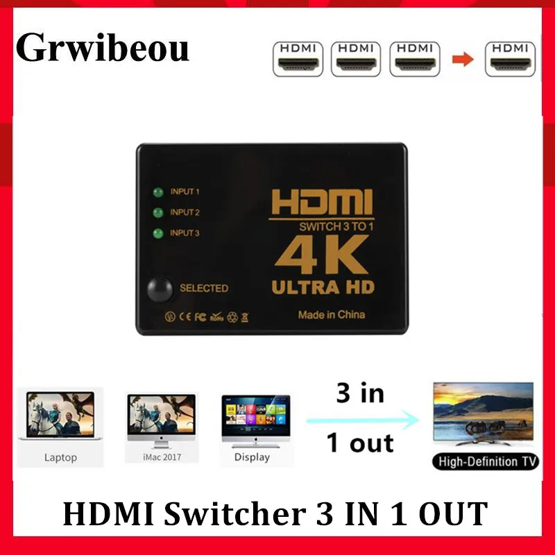 Grwibeou 3 Porte 4K * 2K 1080P Switcher Hdmi Switch Selector 3X1 Splitter Box Ultra Hd Per Hdtv Xbox Ps3 Ps4 Multimedia Vendita Calda