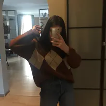 Jerséis de estilo coreano con estampado geométrico para otoño e invierno, jerséis de punto holgados de gran tamaño con cuello redondo, jersey de Mujer