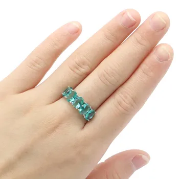 

22x7mm SheCrown 2020 New Arrival Created Rich Blue Aquamarine Gift For Sister Silver Rings