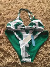 Swimsuit Bikini-Sets Reversible-Bottom SEASELFIE Two-Pieces Green Leaf-Print Sexy Beach