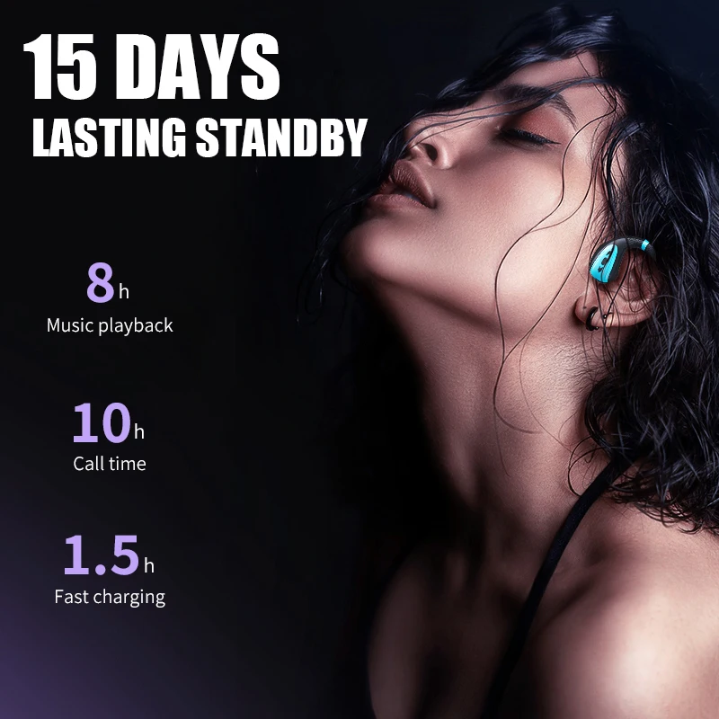 HBQ Q1 Bone Conduction Headphone Built-in Memory 8G IPX8 Waterproof MP3 Music Player Swimming Shower Earphones 15 Days Standby