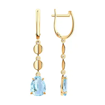 

Sokolov drop earrings with stones in gold with Topaz, fashion jewelry, 375, women's male, long earrings