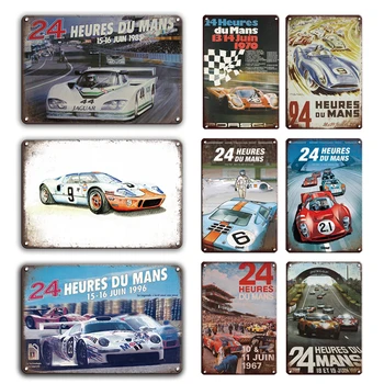 

Vintage 24 Heures Du Mans Metal Plaque Tin Sign 1968 24 Hours of Le Mans Metal Poster Decorative Plates Bar Home Wall Decoration