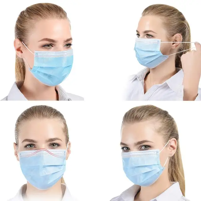 50/100/200/500pcs Mascarillas Higienicas Desechables de 3capas Azul Negra para Uso Civil Proteccion Facial Cara Boca Protectora 5