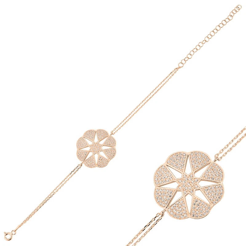 

Silver 925 Sterling Flower & Star Zircon Bracelet