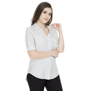 

Lela Striped V Neck Short Sleeve Shirt WOMEN SHIRT 50371