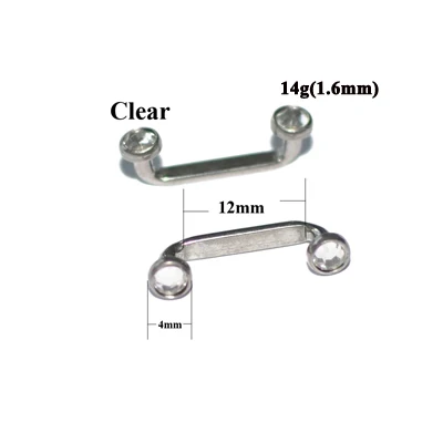 1 шт. G23 титановый Пирсинг 14 г внутренняя резьба кристалл AB драгоценный камень поверхность бар штанга фабричного производства микродермальный якорь кольца ювелирные изделия - Окраска металла: Clear 1.6x12x4mm