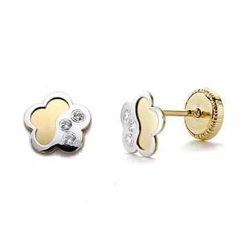 

Earrings 18k gold two-color flower zircons 6mm. Locking nut [7709]