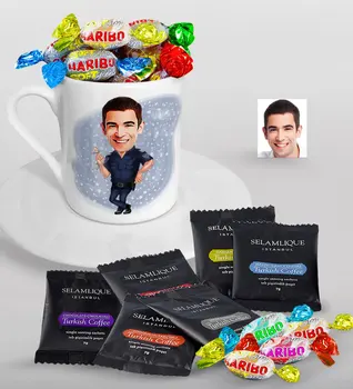 

Personalized Mr Polis Caricature Of Turkish Coffee Cup Selamlique Mixed Turkish Coffee house And Haribo Candy Gift Seti-2