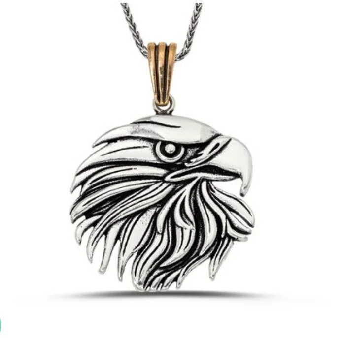 925 Sterling Silver Bald Eagle Motif Men Necklace Chain Stylish Fashion ...