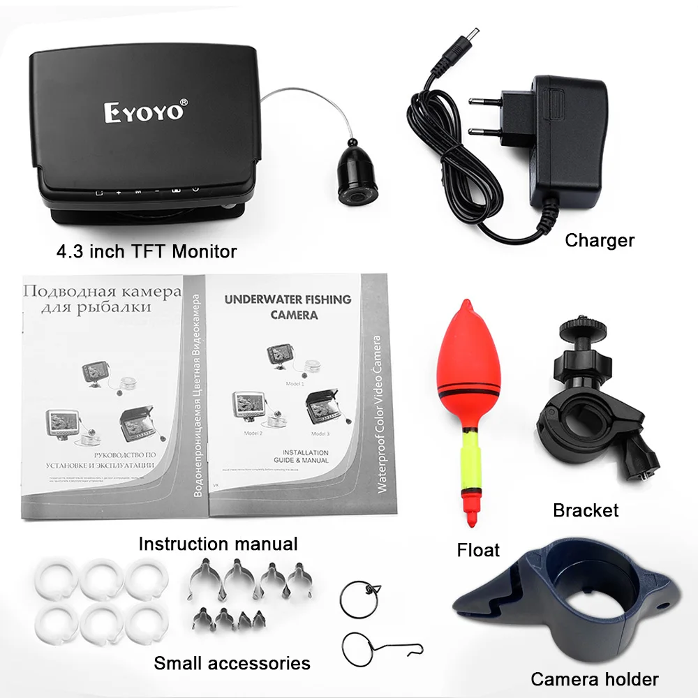 15m 4.3" 1000TVL Underwater Fish Finder Fishing Camera 8pcs Infrared Lamp Camera Lights Off Function Fishfinder IP68 Eyoyo EF43A fish finder