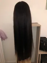 Peluca de malla con división media de 30 pulgadas, cabello humano liso brasileño Remy, prearrancado con pelo de bebé, parte T, 13x1