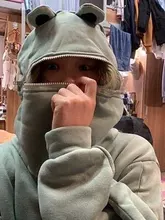 Sudadera con capucha Harajuku para mujer, jersey de ranas con capucha de invierno, sudaderas informales con bordado, Top suelto, decoración de muñecas